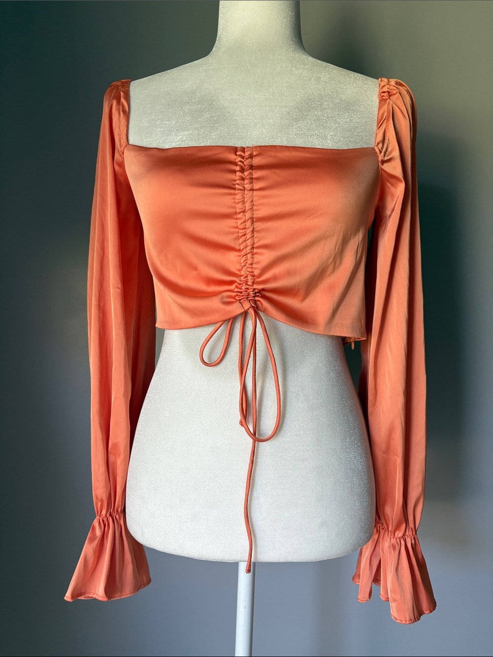 Princess Polly Women’s Orange Silky Smocked Long Sleeve Crop
